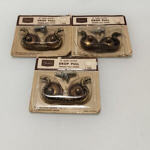 3 Vtg Sears Roebuck Cabinet Handle Drop Pull French Gilt Finish 5630 Made In Usa